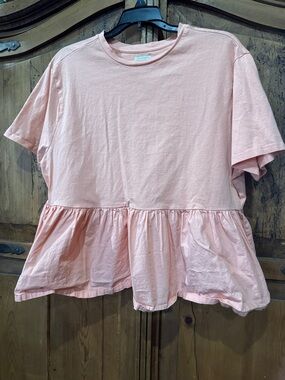 Mud Pie Peach Pink Peplum Short Sleeve Top
